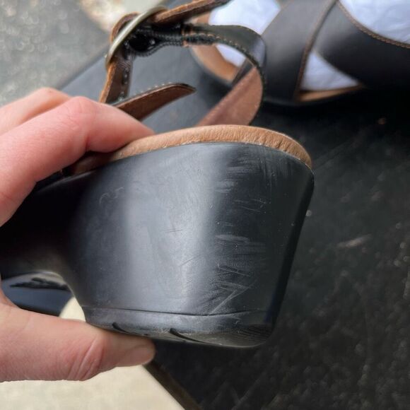 Dansko Jacinda Black Leather Wedge Sandals Size 40 Slingback Comfort - Picture 10 of 11